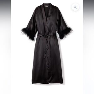 Luxurious Mulberry Silk Robe with Feathered Trim